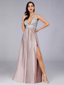 Double V Neck Prom Dress for  F