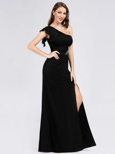 One Shoulder Evening Dresses with Side Split