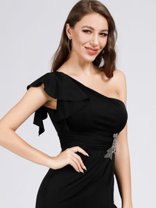 One Shoulder Evening Dresses with Side Split