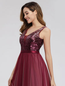 Ever Pretty  V-Neck Sequin Dress Patchwork Evening Party Dresses