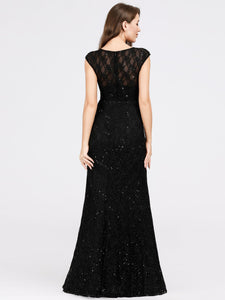 Slim Fit Shiny Black Lace Dresses for  F