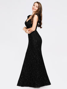 Slim Fit Shiny Black Lace Dresses for  F