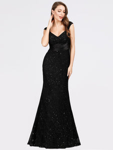 Slim Fit Shiny Black Lace Dresses for  F