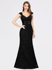 Slim Fit Shiny Black Lace Dresses for  F