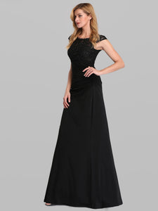 See Though Neckline Evening Dresses with C Sleeve