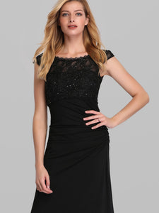 See Though Neckline Evening Dresses with C Sleeve