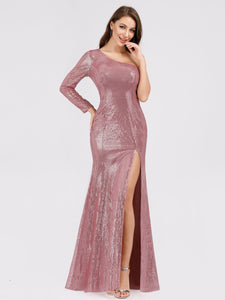 One Shoulder Sequins Bodycon Evening Party Maxi Dresses