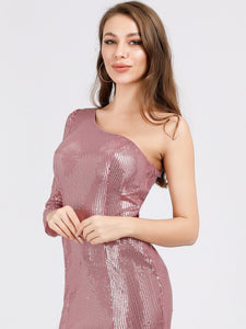 One Shoulder Sequins Bodycon Evening Party Maxi Dresses