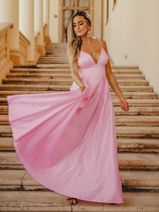 A-Line Satin Floor-Length Dress