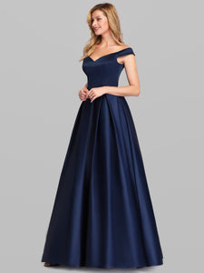 A-Line V-Neck Off Shoulder Evening Dresses