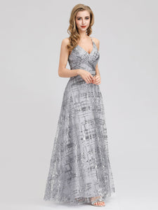 V-Neck Sequin Dress Side Split Floor Length Evening Dresses