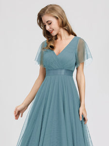 V-Neck A-Line Short Sleeve Floor-Length Bridesmaid Dresses