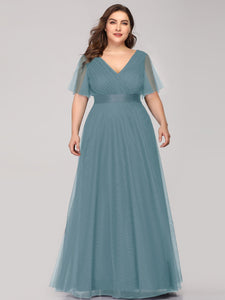 V-Neck A-Line Short Sleeve Floor-Length Bridesmaid Dresses