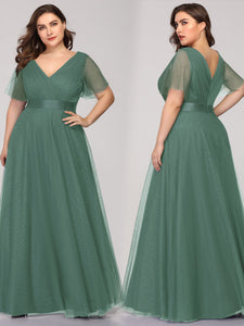 V-Neck A-Line Short Sleeve Floor-Length Bridesmaid Dresses