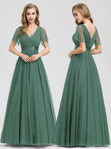 V-Neck A-Line Short Sleeve Floor-Length Bridesmaid Dresses