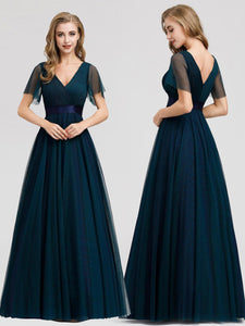 V-Neck A-Line Short Sleeve Floor-Length Bridesmaid Dresses