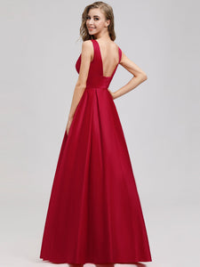 V-Neck Backless Flared Evening Party Dresses