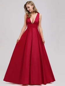 V-Neck Backless Flared Evening Party Dresses