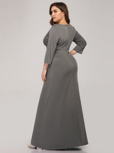 Pl Size V-Neck Font Wr Floor-Length Evening Dress