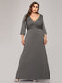 Pl Size V-Neck Font Wr Floor-Length Evening Dress