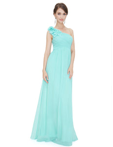 One Shoulder Floral Padded Bridesmaid Evening Dress