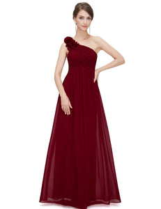 One Shoulder Floral Padded Bridesmaid Evening Dress