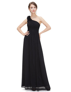 One Shoulder Floral Padded Bridesmaid Evening Dress