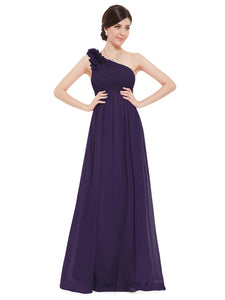 One Shoulder Floral Padded Bridesmaid Evening Dress