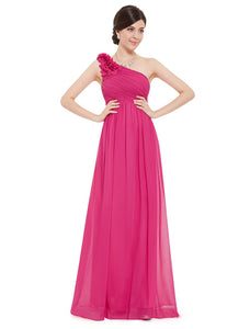 One Shoulder Floral Padded Bridesmaid Evening Dress