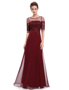 Burgundy Half Sleeves Maxi Dress Party Dress F