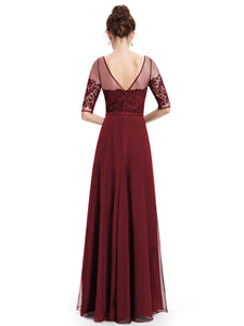 Burgundy Half Sleeves Maxi Dress Party Dress F