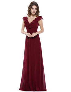 V-neck Empire Waist Sleeveless Evening Dress