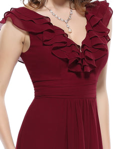 V-neck Empire Waist Sleeveless Evening Dress