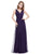 Sexy Navy Blue V-neck Ruched Long Party Dress F