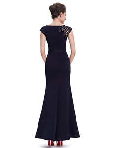 Round Neck Blue Long Evening Dress