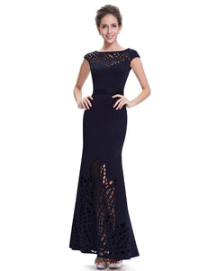 Round Neck Blue Long Evening Dress