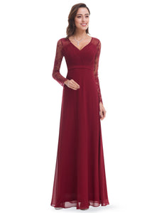 V-neck Long Sleeve Evening Party Dress