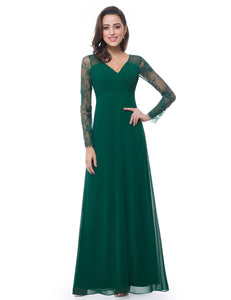 V-neck Long Sleeve Evening Party Dress