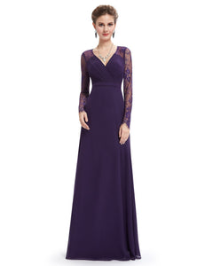 V-neck Long Sleeve Evening Party Dress