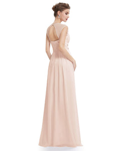 V-Neck Open Back Empire Waist Evening Dresses