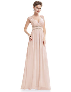 V-Neck Open Back Empire Waist Evening Dresses