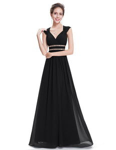 V-Neck Open Back Empire Waist Evening Dresses