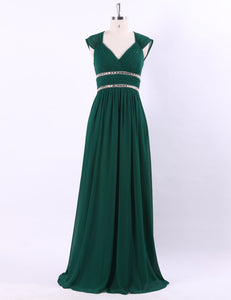 V-Neck Open Back Empire Waist Evening Dresses