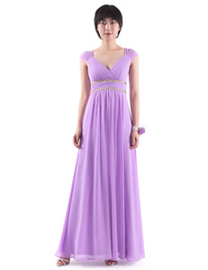 V-Neck Open Back Empire Waist Evening Dresses