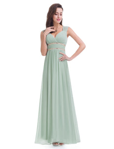 V-Neck Open Back Empire Waist Evening Dresses