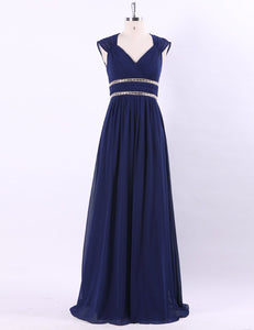 V-Neck Empire Waist Maxi Evening Gowns