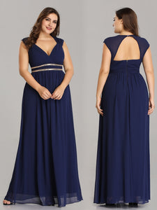 V-Neck Empire Waist Maxi Evening Gowns