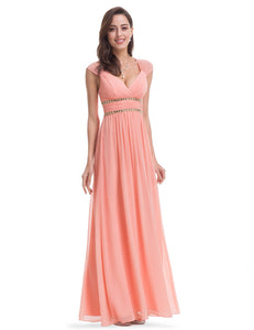 V-Neck Empire Waist Maxi Evening Gowns