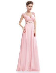 V-Neck Empire Waist Maxi Evening Gowns