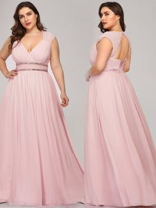 V-Neck Empire Waist Maxi Evening Gowns